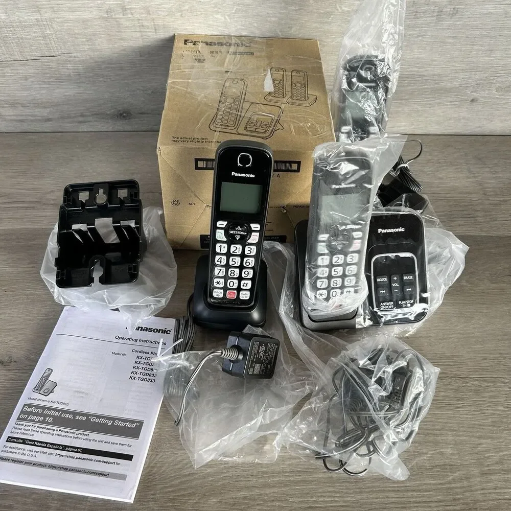 Panasonic Cordless Phone Contrast Display, Expandable System with 3 Handsets Blk